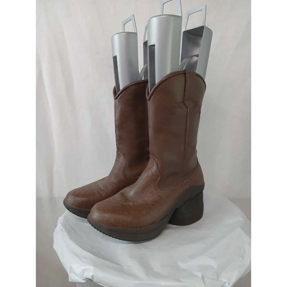 Z-CoiL Brown Leather Western Orthopedic Spring Boots Womens 9 Ostrich Print 0908